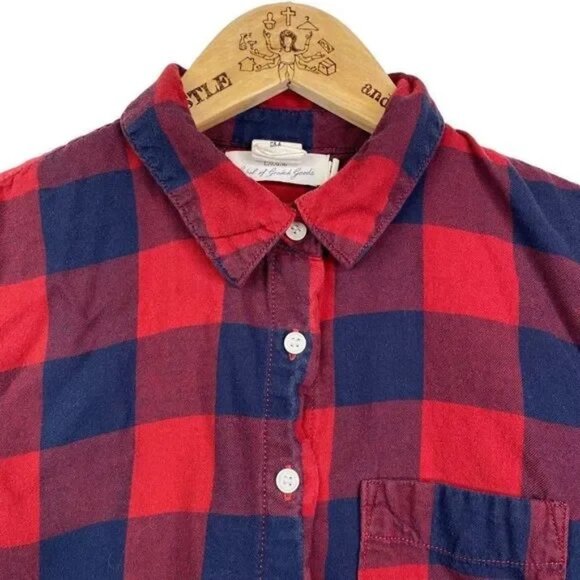 L.O.G.G. BY H&M WOMEN'S BLUE/RED BUFFALO PLAID BUTTON DOWN SHIRT 4 - Picture 2 of 6